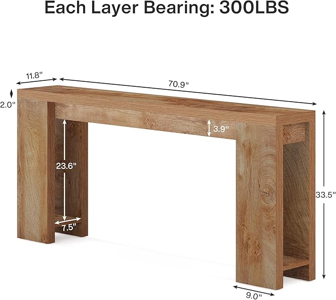 Tribesigns 70.9-Inch Extra Long Console Table, Farmhouse Wood Sofa Table Behind Couch, Narrow Entryway Accent Table for Living Room, Hallway, Entrance, Foyer, Light Oak Brown