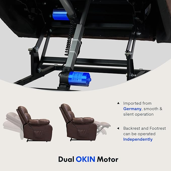 FLEXISPOT XL51 Dual OKIN Motor Power Lift Recliner Chair for Elderly, Lay Flat Sleeper Recliner with Massage & Heat, USB Ports, Faux Leather Reclining Sofa for Living Room Bedroom(Extra Large, Brown)