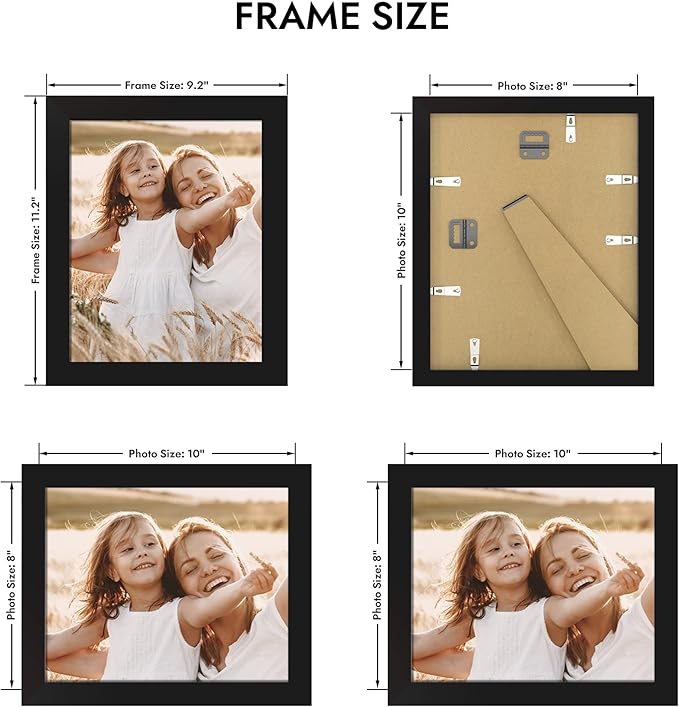8x10 Picture Frame, Made of Real Glass and Wooden Frame, Horizontal and Vertical Display for Wall or Tabletop (Black, 1 Pack)