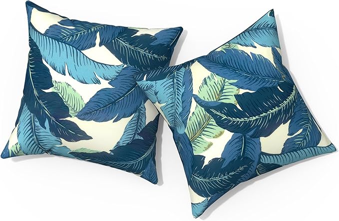 Outdoor Pillows for Patio Furniture 18x18 inch, Square Outdoor Throw Pillows with Inserts, Decorative Toss Pillows for Garden Couch Home Sofa Office Chair, Pack of 2, Swaying Palms Blue