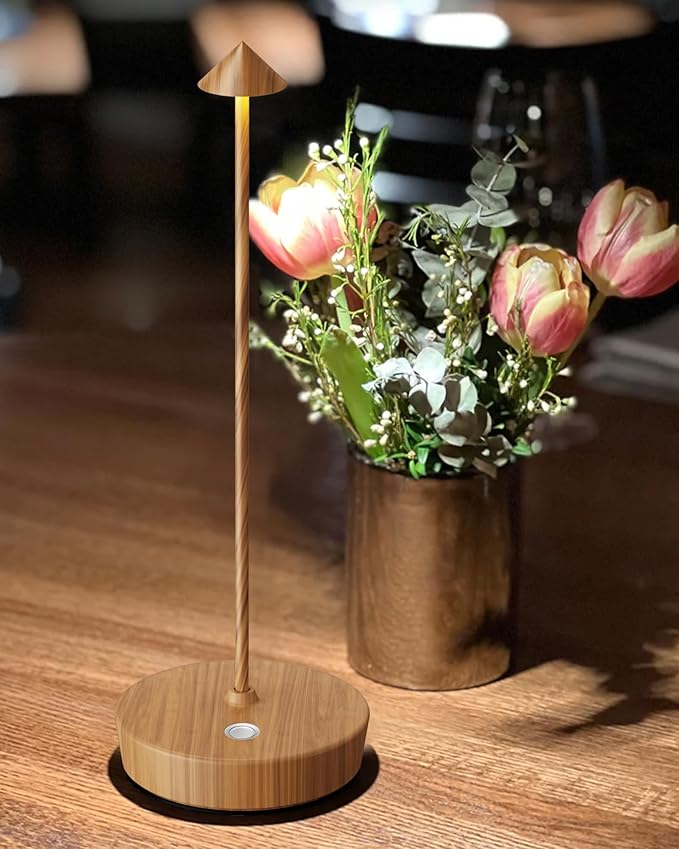 Cordless Table Lamps Rechargeable, 6000mAh Battery Operated LED Desk Lamp Outdoor Waterproof Portable Touch Dimmable Table Light for Patio Restaurant Dining Home Set of 2 Wooden