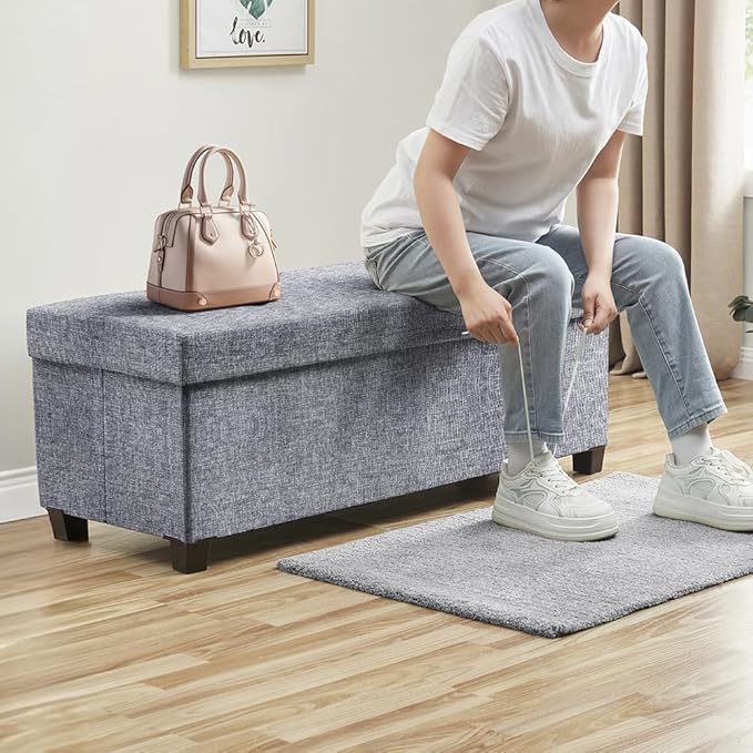 Ornavo Home 43 Inch Storage Ottoman, Large Storage Bench, Ottoman with Storage with Legs, Foot Rest Stool, Bedroom Bench - Gray