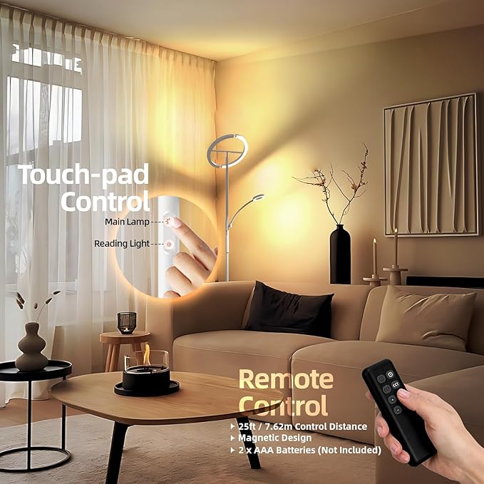 FIMEI Split Floor Lamp Modern LED Rotatable Floor Lamp with Reading Light, Eye-Protection Reading Standing Lamp with Stepless Dimming and 3000K-6000K Color, Separately Rotatable Design, White