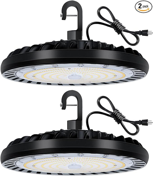 hykolity 2 Pack LED High Bay Light 200W, 5000K UFO LED High Bay Light Fixture with US Plug [600W MH/HPS Equiv.] 120-277V, 26,000lm, IP65 Commercial Warehouse Area Light for Wet Location