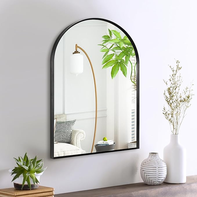 16" x 20" Black Arched Mirror, Arch Bathroom Wall Mirror, Metal Frame Arched Top Bathroom Vanity Mirror for Living Room, Bedroom, Entryway, Tempered Glass, Shatter Proof