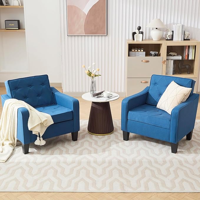 STHOUYN Living Room Chairs Accent Chairs Set of 2, Waiting Room Arm Chairs, Reading Chairs for Bedroom Comfy Club Chair Tufted, Office Small Space (2, Blue)