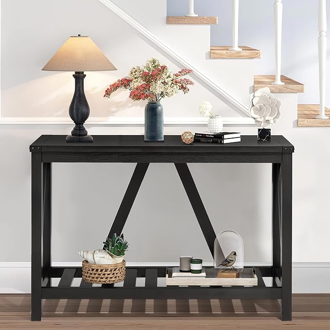 Entryway Table - Wood Console Table with Shelves, Farmhouse Sofa Table for Entryway, Living Room, Hallway