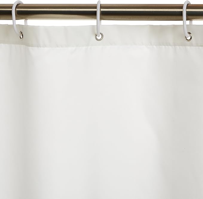 Amazon Basics Bathroom Shower Curtain, Water Resistant Fabric with Grommets & Hooks, Machine Washable, 72"x72", White
