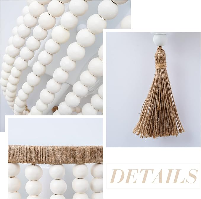 VILUXY Bohemia Wood Beaded Wall Sconces Bedside Antique Rustic Wall Sconce Lighting Fixture White Finishing for Bedroom, Hallway, Entryway, Passway, Bathroom, Vanity 2 Pack