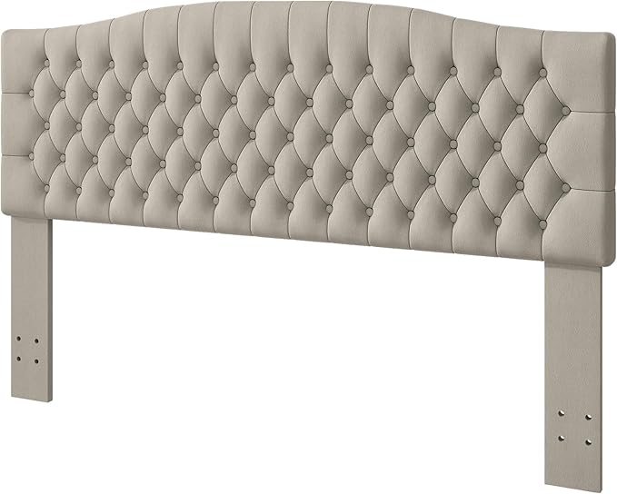 King Headboard Only, Upholstered Head Board for Adjustable Bed Velvet Tufted Cal King Size Wall Mounted Headboard with Solid Wood Legs Head Board, Taupe
