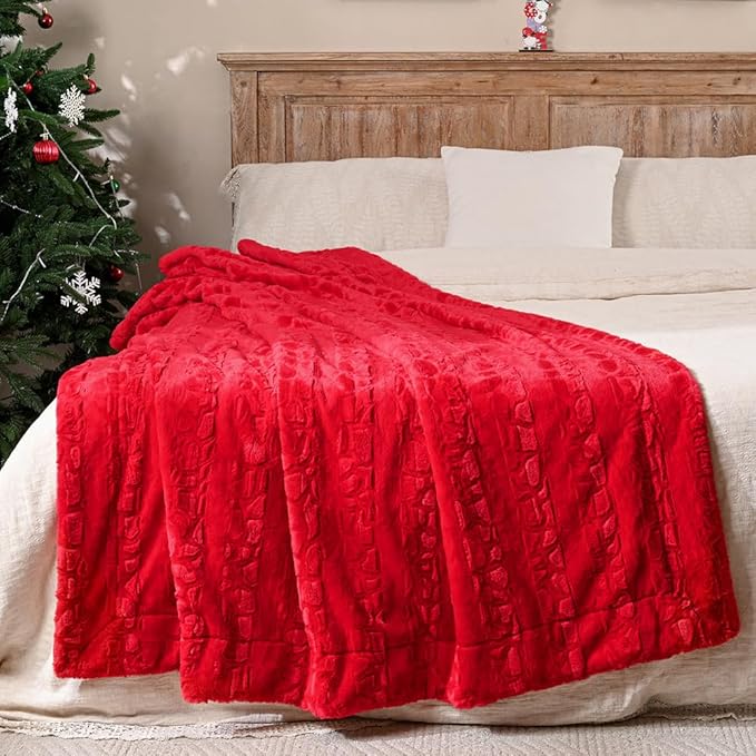 Krifey Oversized Faux Fur Blanket, Super Soft Cozy Blanket, Luxury Fluffy Throw Blanket Fuzzy Bed Throw, Plush Christmas Birthday Gifts for Women, Room Home Dorm Decor, Red, 60" x 80"