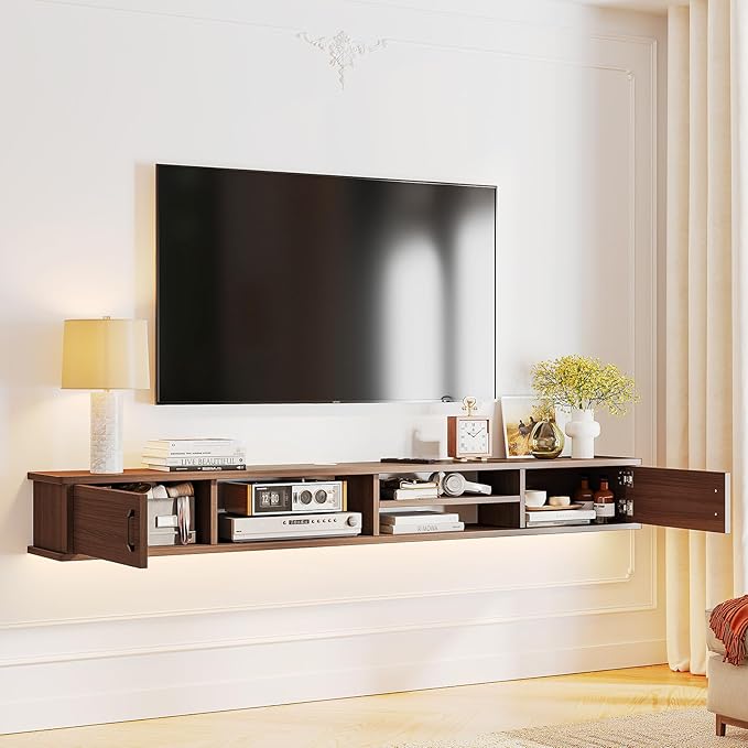 Floating TV Stand,66'' Wall Mounted TV Console,Floating TV Shelf,Wall TV Cabinet,Floating Entertainment Shelf,Walnut