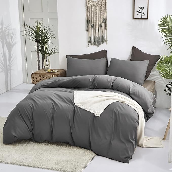 Luxlovery Grey Comforter Set King Men Boys Dark Grey Bedding Set Modern Solid Color Gray Blanket Quilts Cozy Soft Durable Grey Comforter for Women Men King Bed