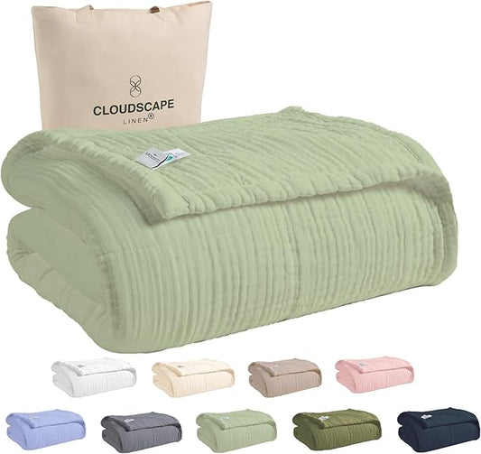 Soft 4 Layer Muslin Cotton Blanket King Size,100% Cotton Blanket, Lightweight and Breathable for All Season, Best for Spring, 92x108, Seafoam Green