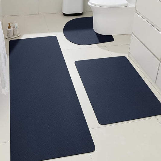 ACCUMTEK Ultra Thin Non-Slip Bath Mat Fit Under Door 3 Piece, Upgrade Backing Non Slip Bath Mat, Quick Dry Ultra Absorbent Bathroom Rugs, Machine Washable Bath Mats for Bathroom, Bathtub & Kitchen