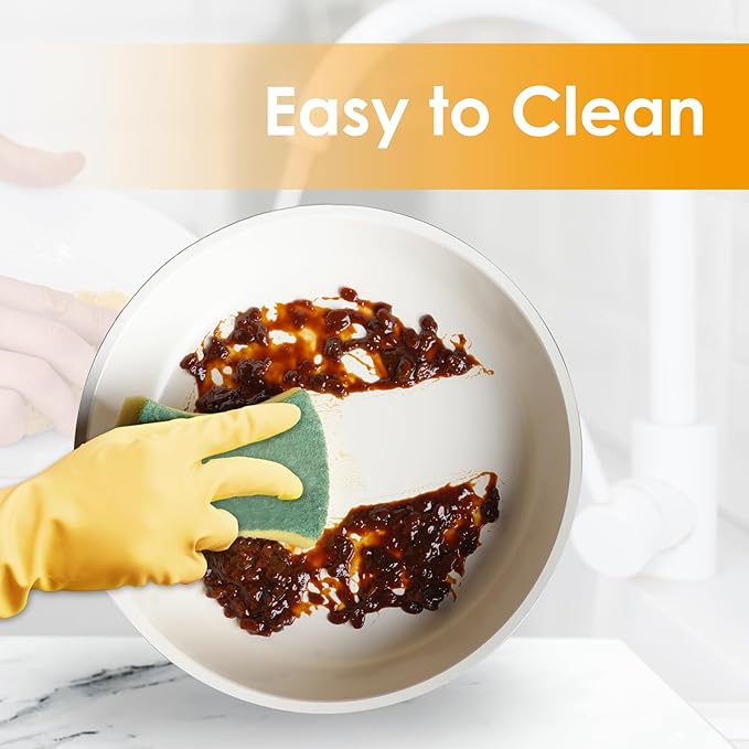 20pcs Ceramic Cookware Set Nonstick, Detachable Handle Pots and Pans Set, Non Toxic,No PFAS & PTFE & PFOA, Dishwasher/Oven Safe, RV Kitchen Set Removable Handle for Cooking, Yellow