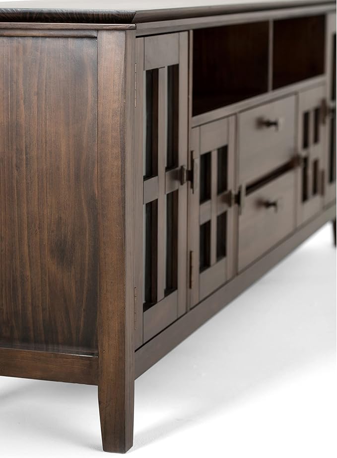 SIMPLIHOME Artisan SOLID WOOD 72 Inch Wide Transitional TV Media Stand in Natural Aged Brown for TVs up to 80 Inch, For the Living Room and Entertainment Center