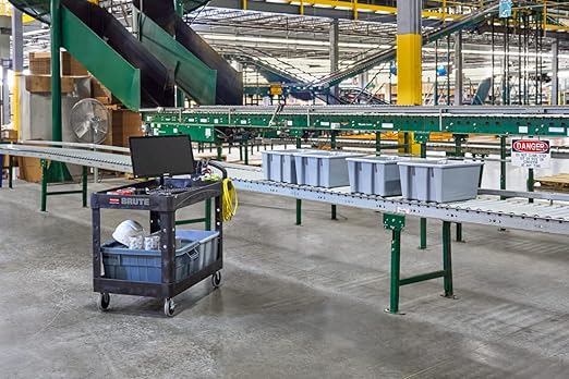 Rubbermaid Commercial Products 2-Shelf Utility/Service Cart, Medium, Black, Lipped Shelves, Ergonomic Handle, 500 Lbs Capacity, forfor Warehouse/Garage/Cleaning/Manufacturing