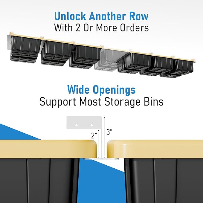 HANDT Overhead Garage Storage Rack, Connectable Heavy Duty Metal Ceiling Rails For Garage Storage Organization Shelving System, Hanging Racks For Tote Containers, Supports Up To 6 Bins, 4 Sets White