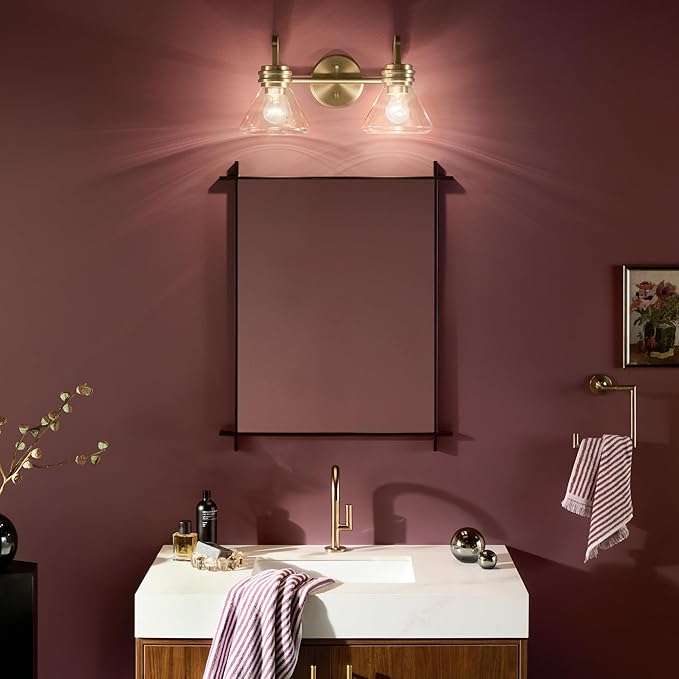 Kichler Farum 19.25" 2-Light Vanity Light with Clear Glass in Champagne Bronze, for Vanity, Jack & Jill Layout, Over a Mirror, (19.25" W x 9.5" H), 55154CPZCLR