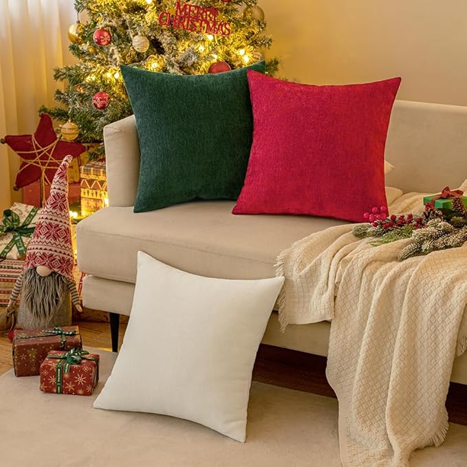 MIULEE Pack of 2 Red Decorative Pillow Covers 20x20 Inch Soft Chenille Couch Throw Pillows Farmhouse Cushion Covers for Home Decor Sofa Bedroom Living Room