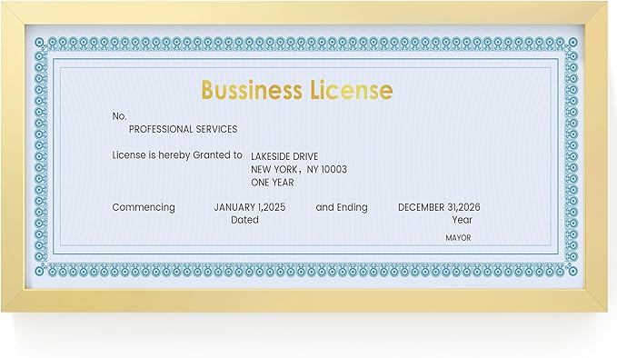 5x10 Metal License Frame - Gold Aluminum Photo Frames with Real Glass,Signature Collection,Tabletop Mounting Horizontally or Vertically Decor for Wall Gallery Poster Photo 10x5 Frames, Gold