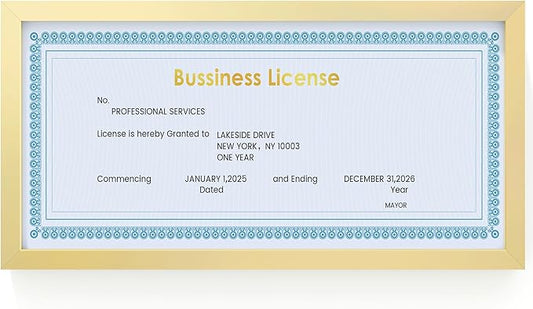 5x10 Metal License Frame - Gold Aluminum Photo Frames with Real Glass,Signature Collection,Tabletop Mounting Horizontally or Vertically Decor for Wall Gallery Poster Photo 10x5 Frames, Gold