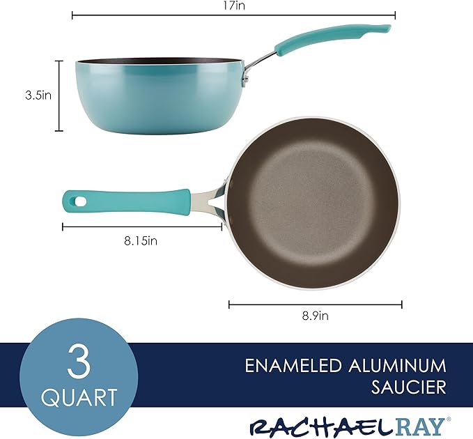 Rachael Ray Cook + Create Nonstick Saucier Pan/Saucepan, 3 Quart, Agave Blue