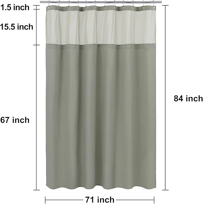 N&Y HOME Extra Long Waffle Weave Shower Curtain with Snap-in Fabric Liner & Hooks Set - 71" x 84", Hotel Style & Mesh Top Window, Machine Washable - 71x84 Inches, Sage Green
