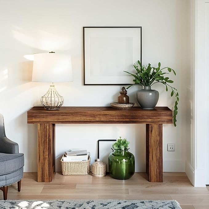 63-Inch Long Console Table, Wooden Rectangular Sofa Table Behind The Couch, Farmhouse Entryway Table for Entrance, Hallway (Rustic Brown)