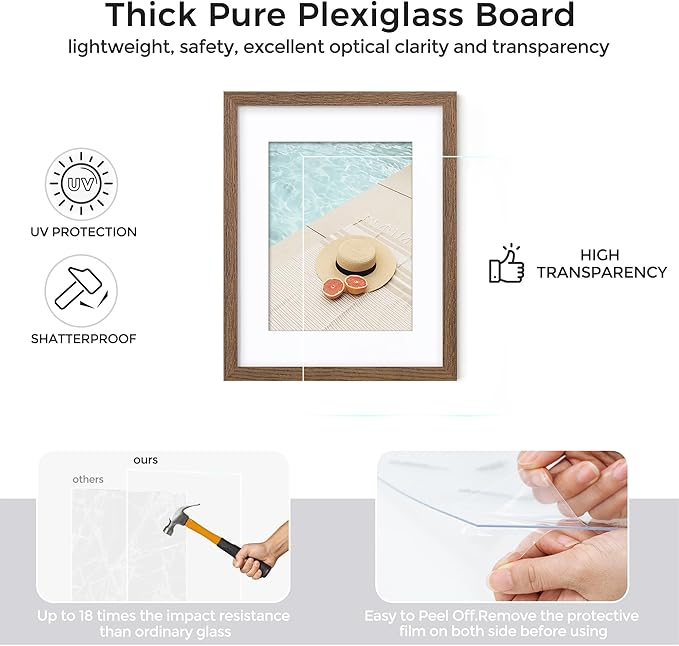 Axeman Diploma Frame For 8.5x11 Certificate Document | Solid Oak Wood 8.5 By 11 Picture With Mat For 6x8 | 8 1/2 x 11 Certificate Frame | Plexiglass And Hanging Hardware Included | Walnut