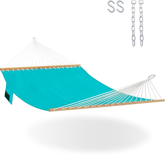 Lazy Daze Hammocks 11 FT Double Outside Hammock Quick Dry Olefin Fabric Hammock with Spreader Bar & Side Pocket for Outdoor Poolside Backyard 450 lbs Capacity, Turquoise