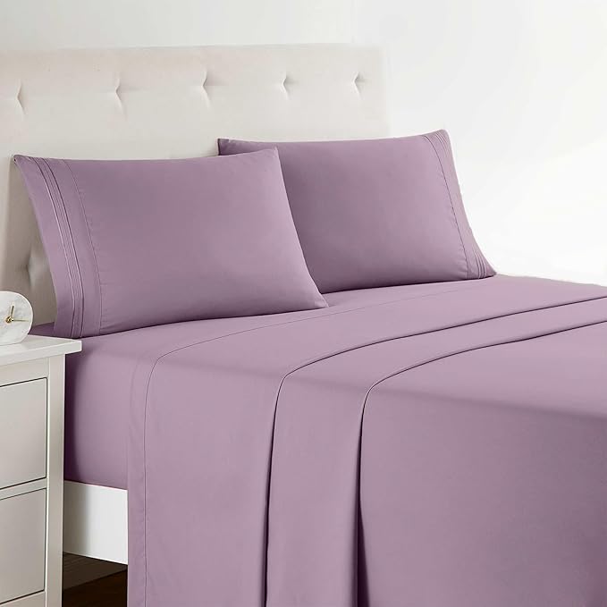 Clara Clark Full XL Bed Sheet Set - Wrinkle, Fade, Stain Resistant, Deep Pocket Sheets - Luxury Soft Bedding Sheets & Pillowcases, Full XL Dusty Purple