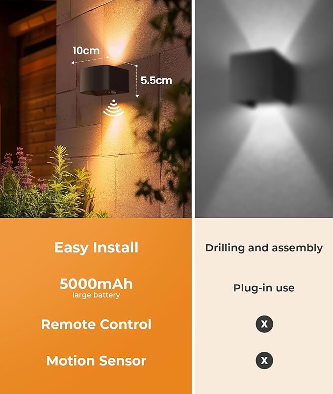 FULEN Motion Sensor Wall Lights with Remote Control 3 Colors Wireless Wall Lamp LED Indoor Up Down Wall Sconces 5000mAh Rechargeable Battery Powered Wall Lamps Brightness Adjustable, 1 Pack