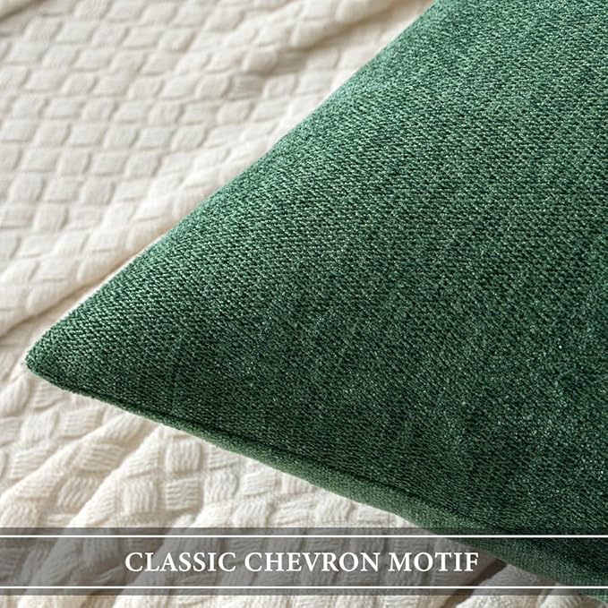 MIULEE Pack of 2 Dark Green Decorative Pillow Covers 22x22 Inch Soft Chenille Couch Throw Pillows Farmhouse Cushion Covers for Home Decor Sofa Bedroom Living Room