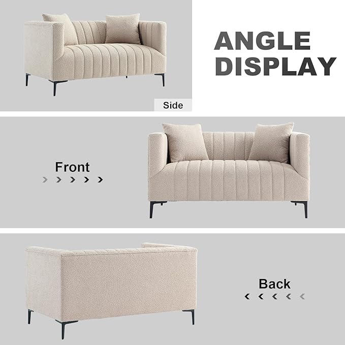 Get Set Style Modern Accent Loveseat Sofa Couch, Tufted Boucle Upholstered Sherpa Deep Seat Cloud Couch with 2 Pillows,Comfy 2 Seater Love Seat for Living Room Apartment Office Lounge Studio (Taupe)