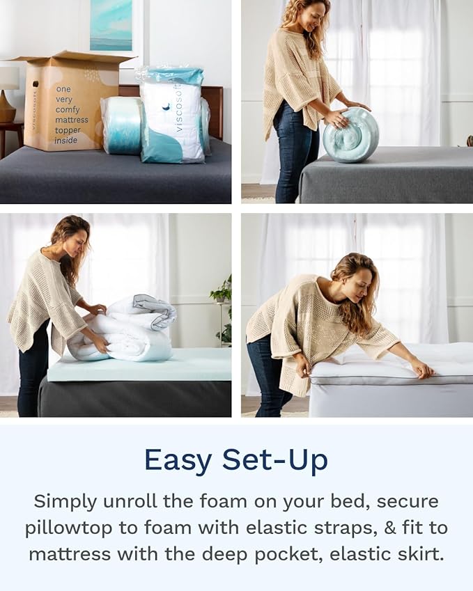 ViscoSoft 4 Inch Pillow Top Memory Foam Mattress Topper California King - Cooling Hybrid Lux Dual Layer Mattress Bed Pad - CertiPur-US Certified