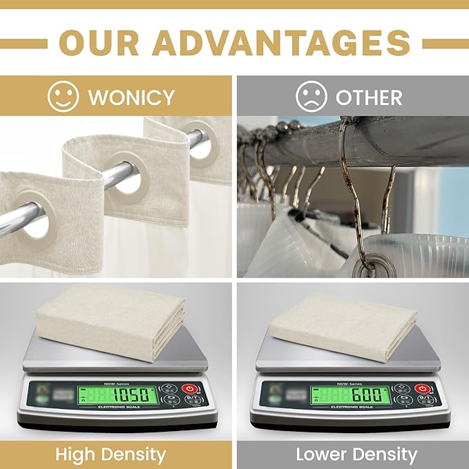 Extra Long No Hook Shower Curtain with Snap in Liner, Polyester Textured Shower Curtain with Liner Set, Waterproof Washable Hotel Style Shower Curtains for Bathroom, 71Wx86H, Cream