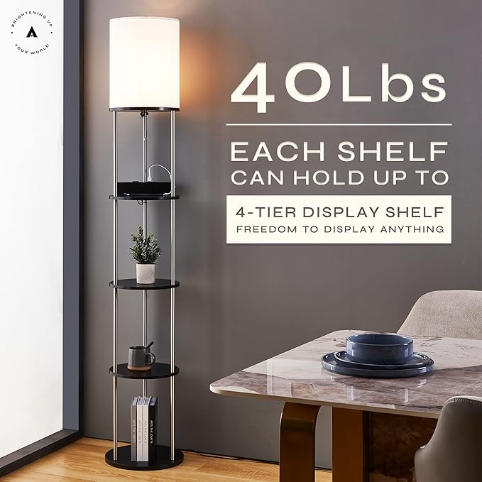 ATAMIN Aria Plus - 72" Modern Tall LED Floor Lamp with USB-C & AC Outlets, Black