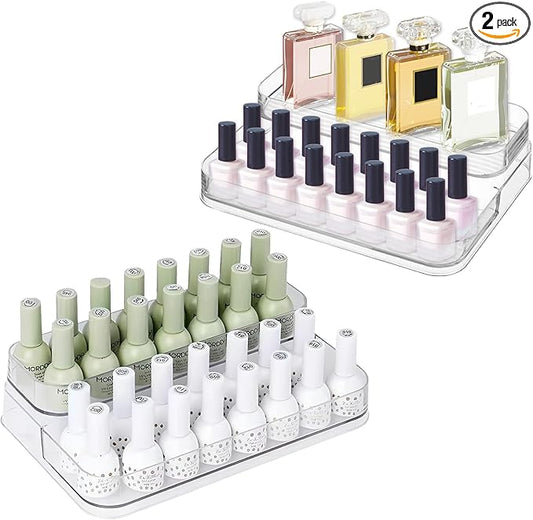 2 Tier 4 rows Nail Polish Organizer Acrylic Display Stand for Nail Polish Holder 2 pack, Nail Art Supplies Storage Rack for Essential Oils, Makeup Brushes, Jewelry, Clear Acrylic Display Case