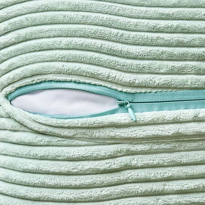 MIULEE Mint Green Corduroy Pillow Covers 16x16 Inch with Splicing Set of 2 Soft Boho Striped Pillow Covers Broadside Decorative Textured Summer Pillowcases for Couch Cushion Bed Livingroom