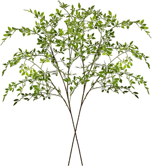 Artificial Greenery Stems, 43.3" Nandina Branches Tall Faux Plant Stems for Vase, Greenery Decor Stems Leaves Bunches for Shop Garden Office Home Décor(Green,2Pcs)