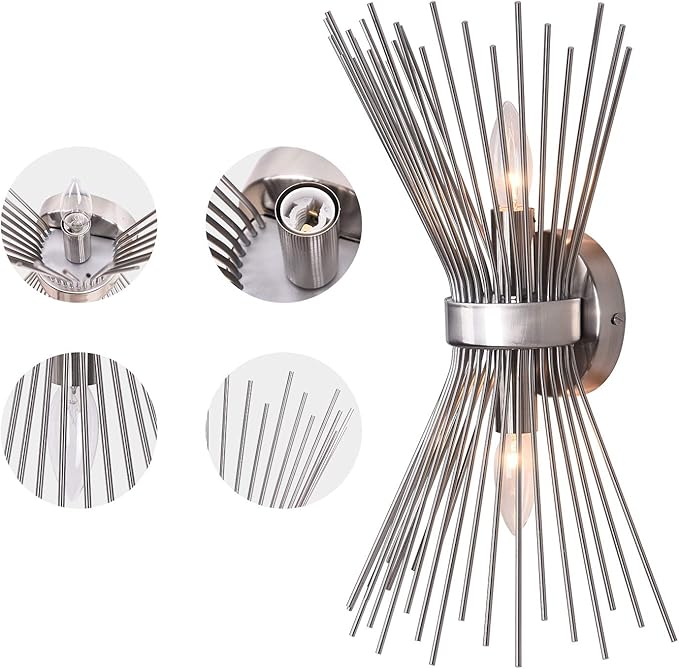 EDISLIVE 2-Bulb Vanity Light Mid-Century Modern Starburst Wall Sconce Lamp Sunburst Sconce Wall Light for Powder Room Bedroom Bathroom