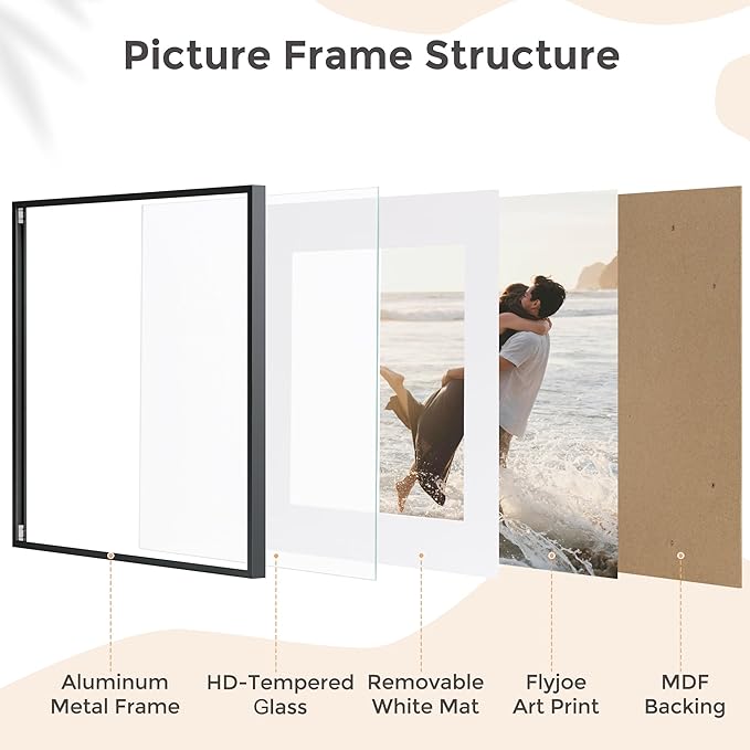 12x12 Frame - Metal Square Picture Frame With Tempered Glass 12x12 Frame With Mat For 8x8 Minimalist Modern Poster Frame Hanging Hardware Included (Black, 3Pcs)