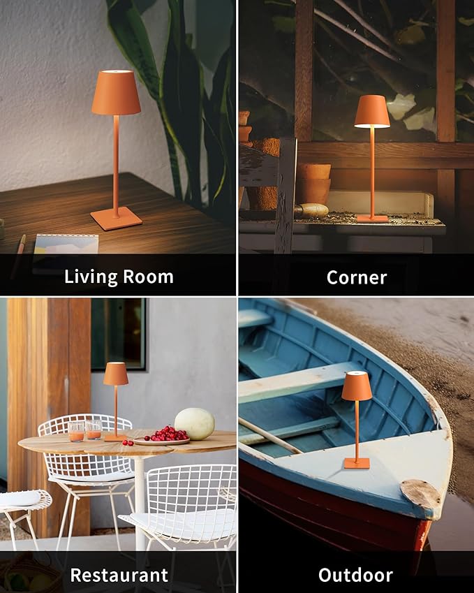 KDG 2 Pack Cordless Table Lamp,Portable LED Desk Lamp, 4000mAh Battery Operated, 3 Color Stepless Dimming Up, for Restaurant/Bedroom/Bars/Outdoor Party/Camping/Coffee Shop Night Light(Orange)