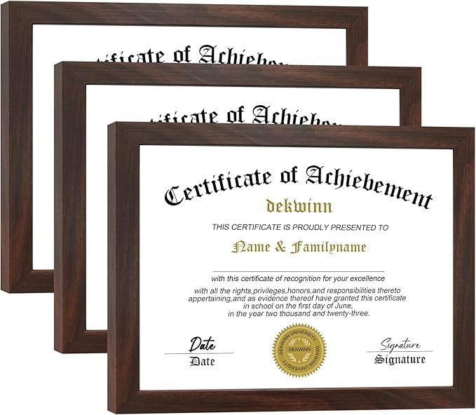 8.5x11 Diploma Frame Certificate Document Frame Set of 3 with High Definition Glass,Picture Frame for Wall and Tabletop Display in Walnut