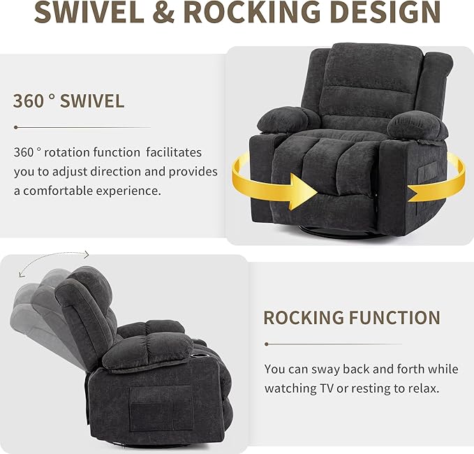 Recliner Chair Rocker Modern Ergonomic Lounge 360 Degree Swivel Single Sofa Seat Living Room Lounge Recliners on Clearance Foam Filling