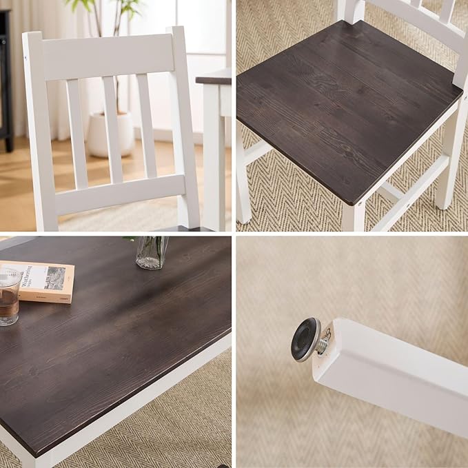 Dining Table Set for 4, 5 - Piece Kitchen Table Set 42.5 Inch Rectangular Dining Table with Chairs Solid Wood Dining Set for Kitchen/Dining Room,Home, Small Space, Apartment, Brown