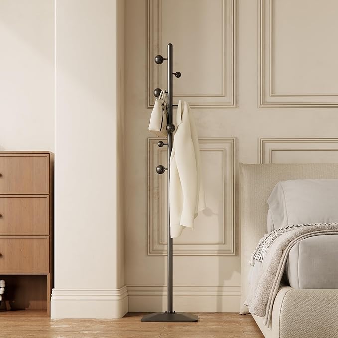 coat rack freestanding,coat rack stand with 7 Hooks and Metal Base for Bags, Hats.Coat Tree Coat Hanger Stand for Home Office Hall Entryway