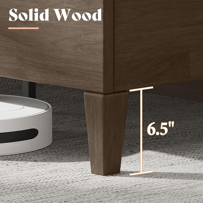 AMERLIFE Queen Size Solid Wood Bed Frame with Tufted Headboard, Mid-Century Style, No Box Spring Required, Easy Assembly, Ash Gray